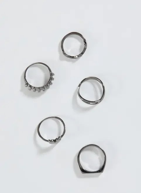 conjunto 5 anéis tom onix coração conjunto 5 anéis tom onix coração