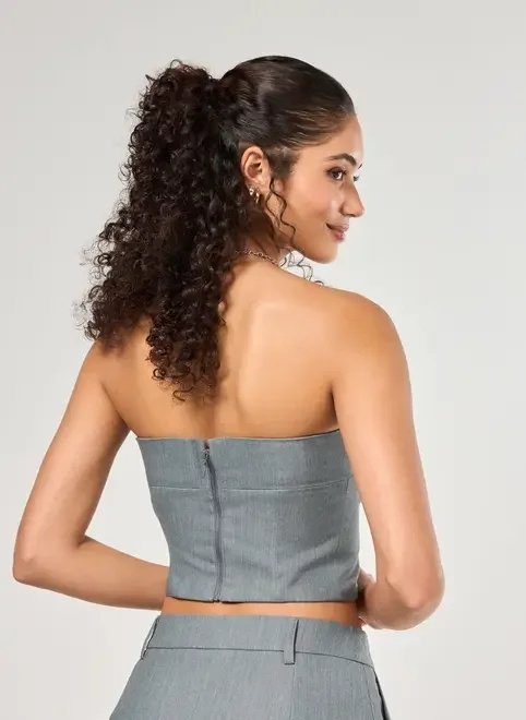 blusa tube top alfaiataria cinza blusa tube top alfaiataria cinza