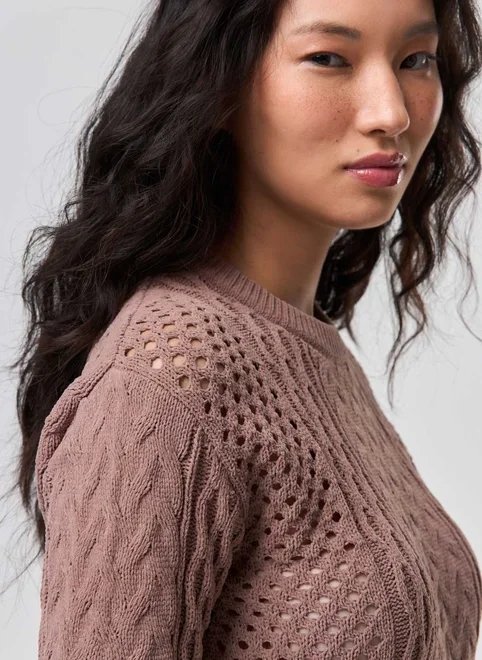 blusa manga longa cropped tricô vazado blusa manga longa cropped tricô vazado