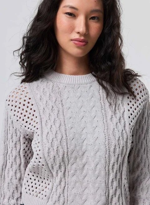 blusa manga longa cropped tricô vazado blusa manga longa cropped tricô vazado