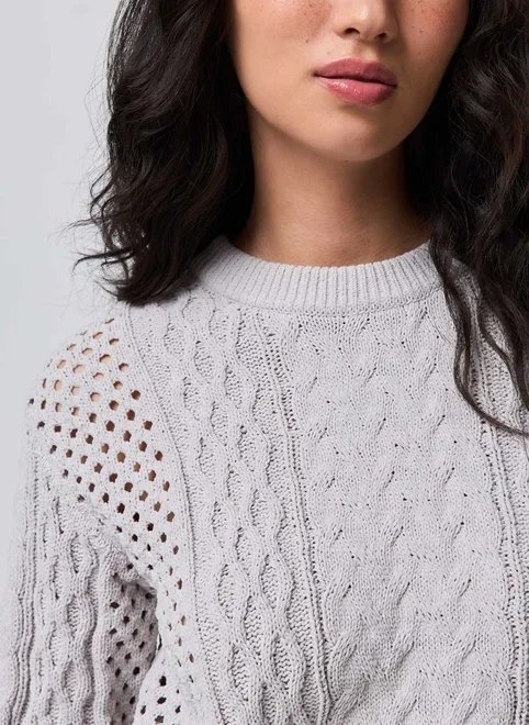 blusa manga longa cropped tricô vazado blusa manga longa cropped tricô vazado