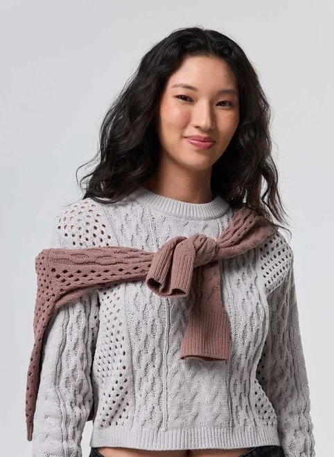 blusa manga longa cropped tricô vazado blusa manga longa cropped tricô vazado