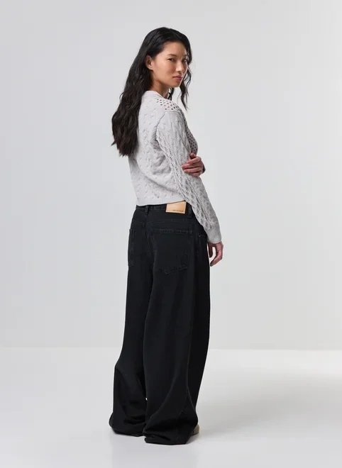 blusa manga longa cropped tricô vazado blusa manga longa cropped tricô vazado