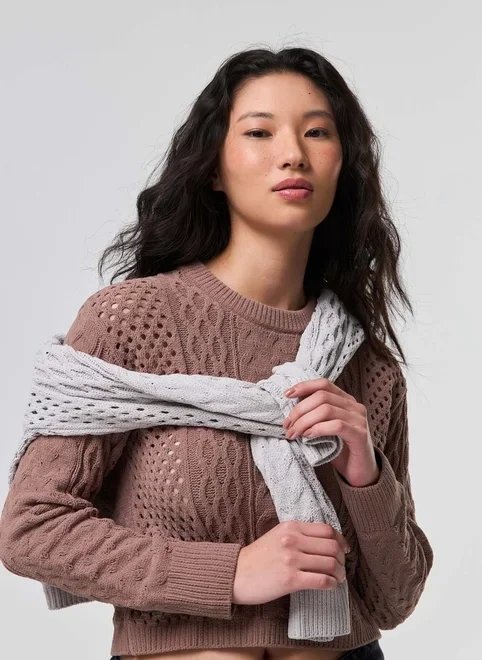 blusa manga longa cropped tricô vazado blusa manga longa cropped tricô vazado