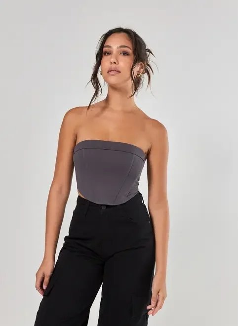 cropped corselet cinza chumbo cropped corselet cinza chumbo