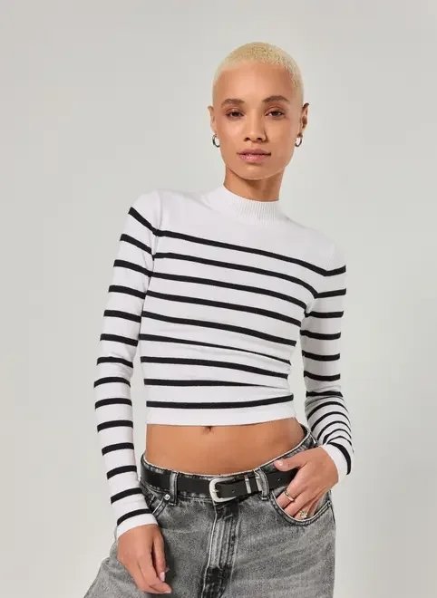 blusa malha retilínea manga longa blusa malha retilínea manga longa