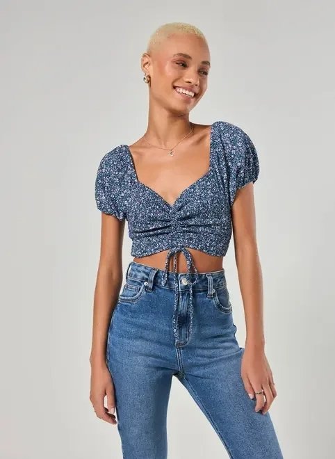 cropped azul-marinho florido cropped azul-marinho florido