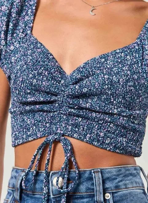 cropped azul-marinho florido cropped azul-marinho florido
