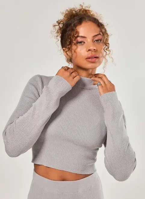 cropped manga longa tricô canelado cropped manga longa tricô canelado