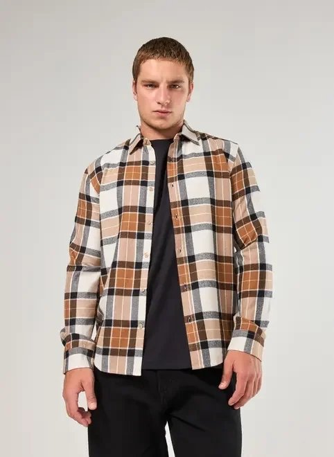 camisa manga longa xadrez marrom camisa manga longa xadrez marrom