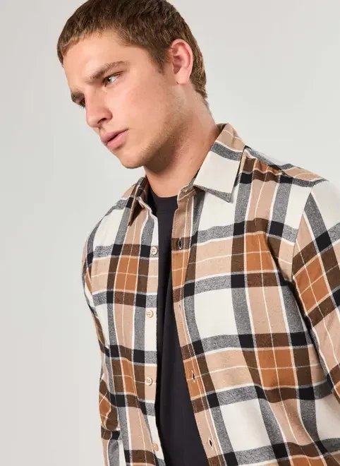 camisa manga longa xadrez marrom camisa manga longa xadrez marrom