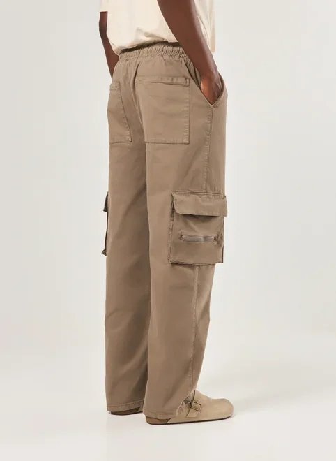 calça sarja reta cargo com cadarço calça sarja reta cargo com cadarço