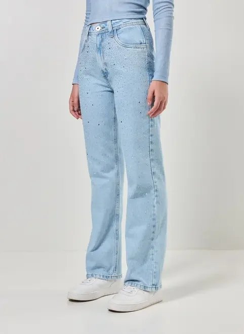 calça jeans wide leg com tachinhas calça jeans wide leg com tachinhas