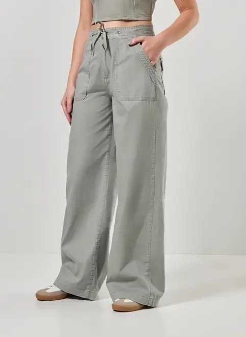 calça sarja wide leg amarração cintura calça sarja wide leg amarração cintura