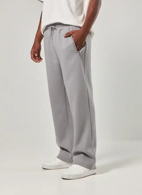 calça moletom cinza reta calça moletom cinza reta