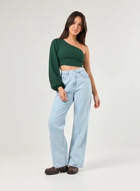 cropped verde ombro único manga longa cropped verde ombro único manga longa