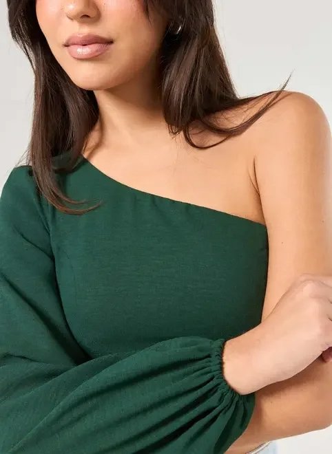 cropped verde ombro único manga longa cropped verde ombro único manga longa