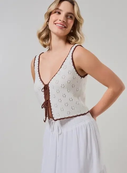 blusa malha retilínea amarração blusa malha retilínea amarração