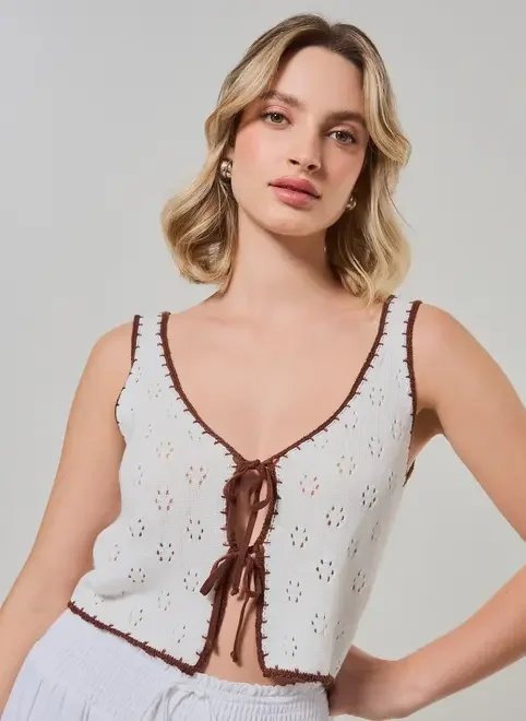 blusa malha retilínea amarração blusa malha retilínea amarração