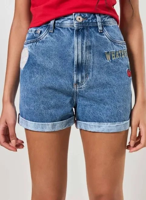 short jeans cintura alta patchs short jeans cintura alta patchs