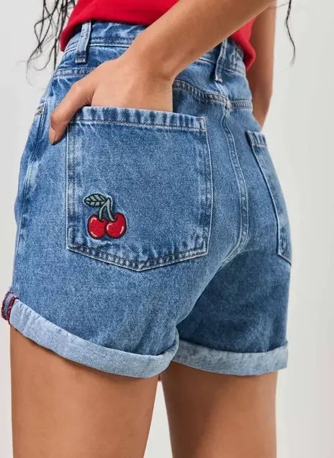 short jeans cintura alta patchs short jeans cintura alta patchs