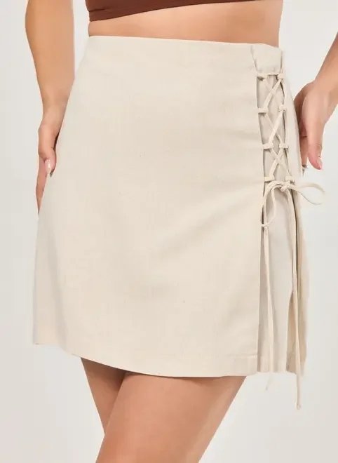 saia de linho com amarração lateral saia de linho com amarração lateral