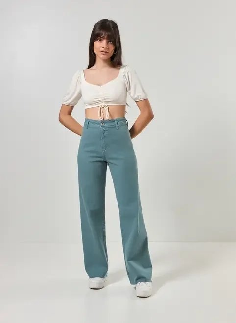 calça sarja wide leg com elastano calça sarja wide leg com elastano