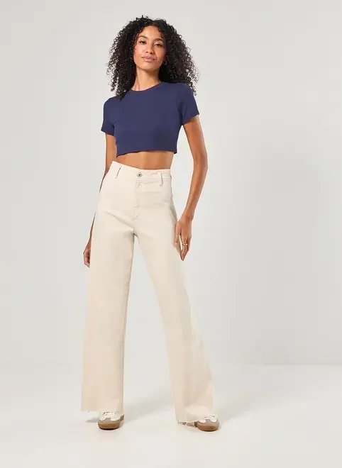 calça sarja wide leg com elastano calça sarja wide leg com elastano