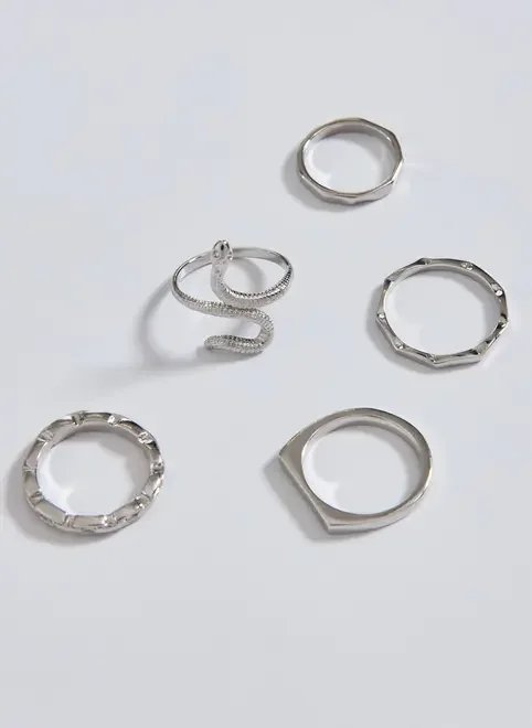 conjunto 5 anéis prateados cobra conjunto 5 anéis prateados cobra