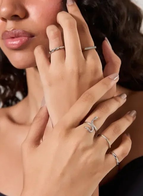 conjunto 5 anéis prateados cobra conjunto 5 anéis prateados cobra