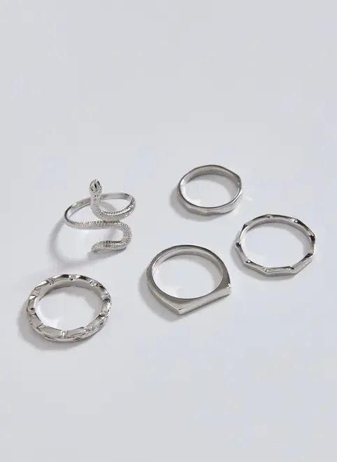 conjunto 5 anéis prateados cobra conjunto 5 anéis prateados cobra