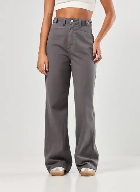 calça sarja wide leg cós com botões calça sarja wide leg cós com botões