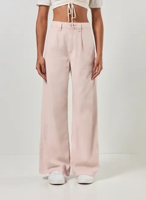 calça wide leg sarja rosa calça wide leg sarja rosa