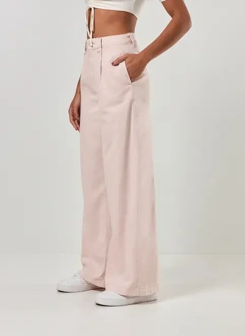 calça wide leg sarja rosa calça wide leg sarja rosa