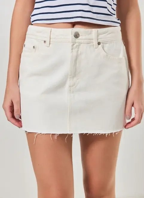 saia sarja branca barra desfiada saia sarja branca barra desfiada