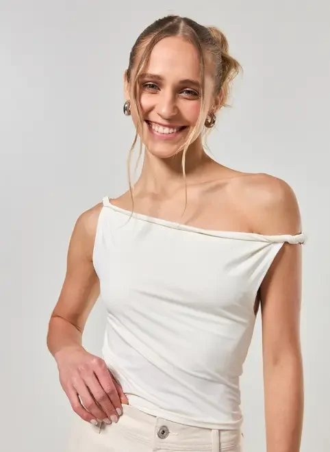 blusa poliamida branca alça torcida blusa poliamida branca alça torcida