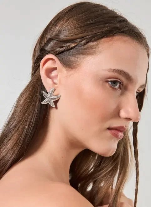 brinco estrela do mar prateado brinco estrela do mar prateado