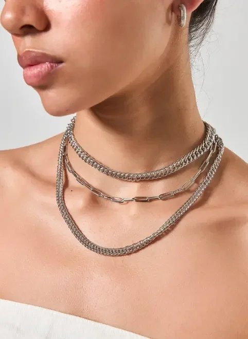 conjunto 3 correntes prateadas conjunto 3 correntes prateadas