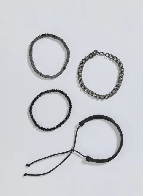 conjunto 4 pulseiras e corrente preta conjunto 4 pulseiras e corrente preta