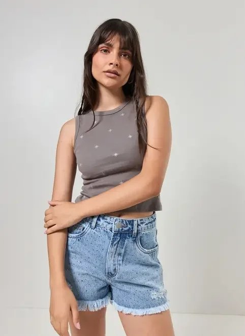 regata cinza com estampa de brilho regata cinza com estampa de brilho