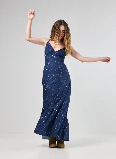 vestido azul estampa lua mística vestido azul estampa lua mística