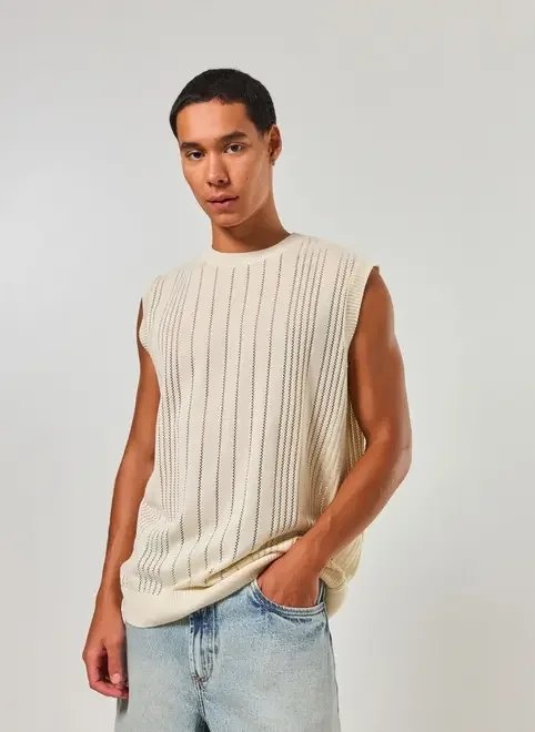 regata tricô listras areia regata tricô listras areia