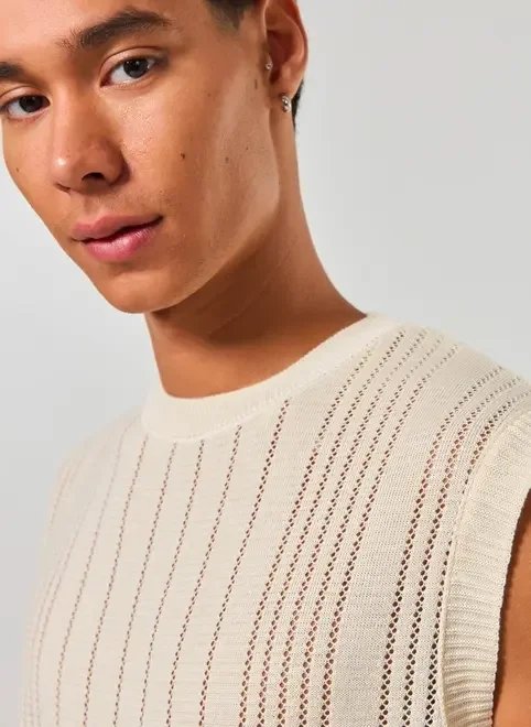 regata tricô listras areia regata tricô listras areia