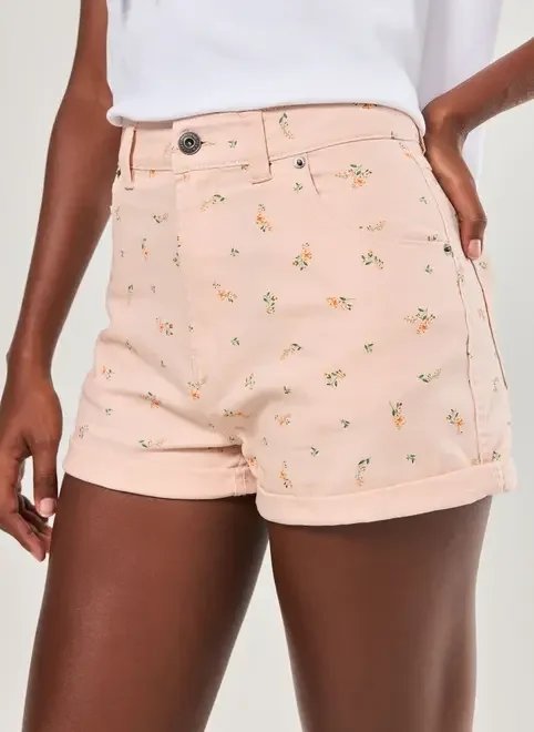 short sarja mom rosa florido short sarja mom rosa florido