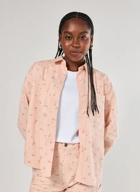 jaqueta estilo camisa sarja rosa florida jaqueta estilo camisa sarja rosa florida