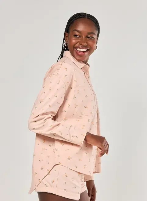 jaqueta estilo camisa sarja rosa florida jaqueta estilo camisa sarja rosa florida