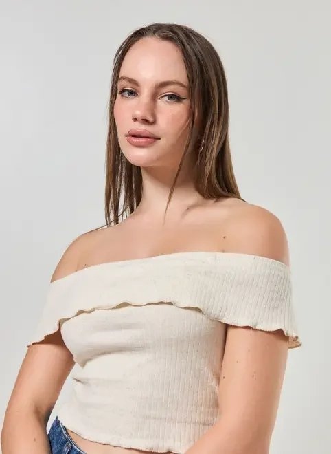 cropped ombro a ombro canelado cropped ombro a ombro canelado