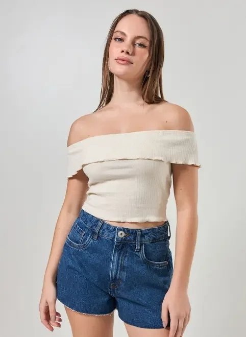 cropped ombro a ombro canelado cropped ombro a ombro canelado