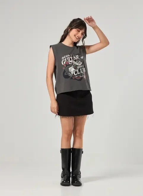 camiseta sleevless preta estonada guitar club camiseta sleevless preta estonada guitar club