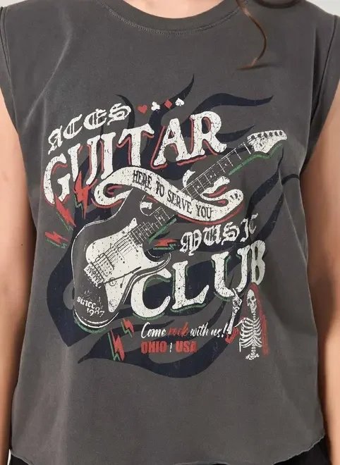 camiseta sleevless preta estonada guitar club camiseta sleevless preta estonada guitar club